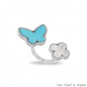 Van Cleef & Arpels White Gold Turquoise & Mother of Pearl Lucky Alhambra Between The Finger Ring Van Cleef & Arpels White Gold Turquoise & Mother of Pearl Lucky Alhambra Between The Finger Ring